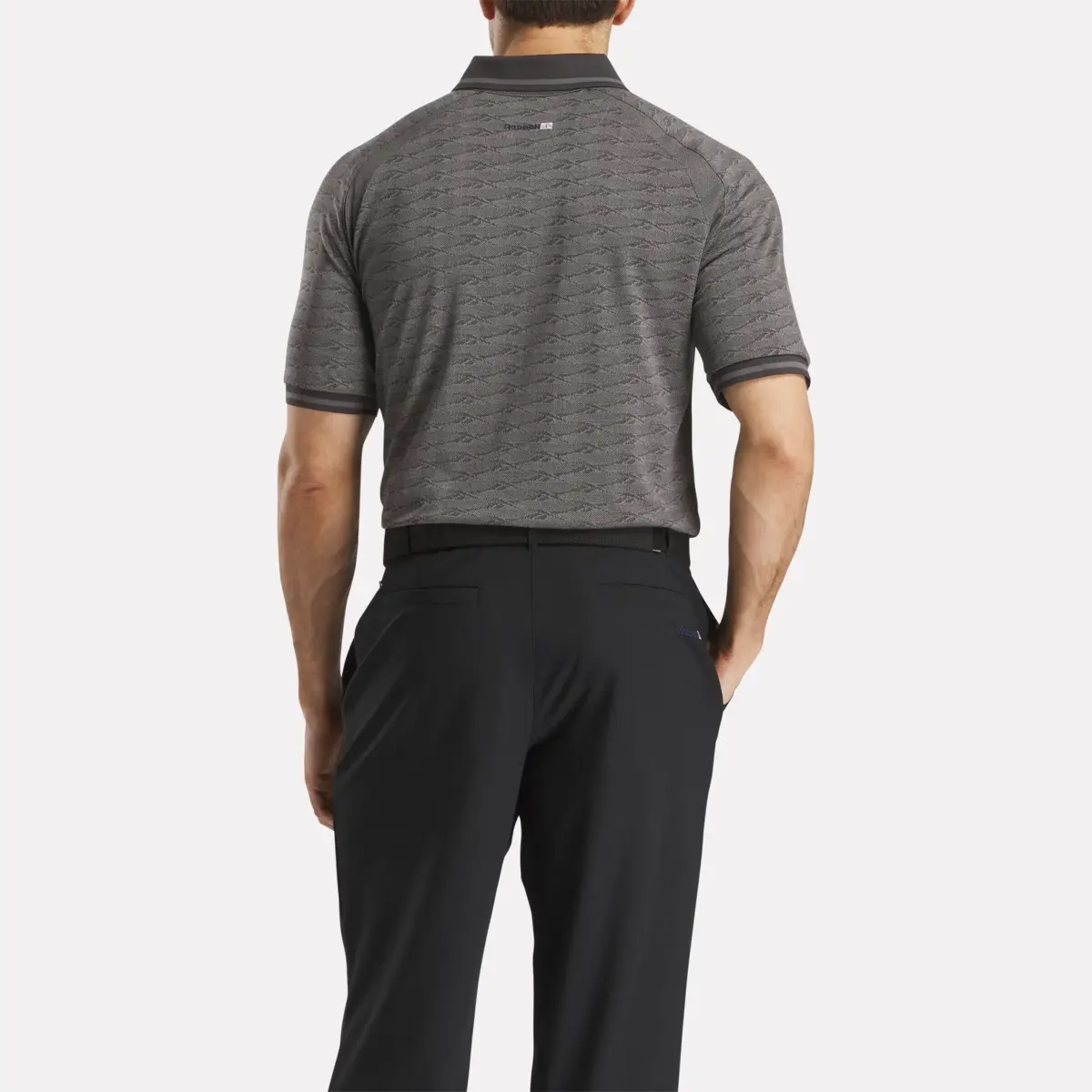 Polo à manches courtes pour homme, jacquard ton sur ton avec bordure côtelée Polo à manches courtes pour homme, jacquard ton sur ton avec bordure côtelée