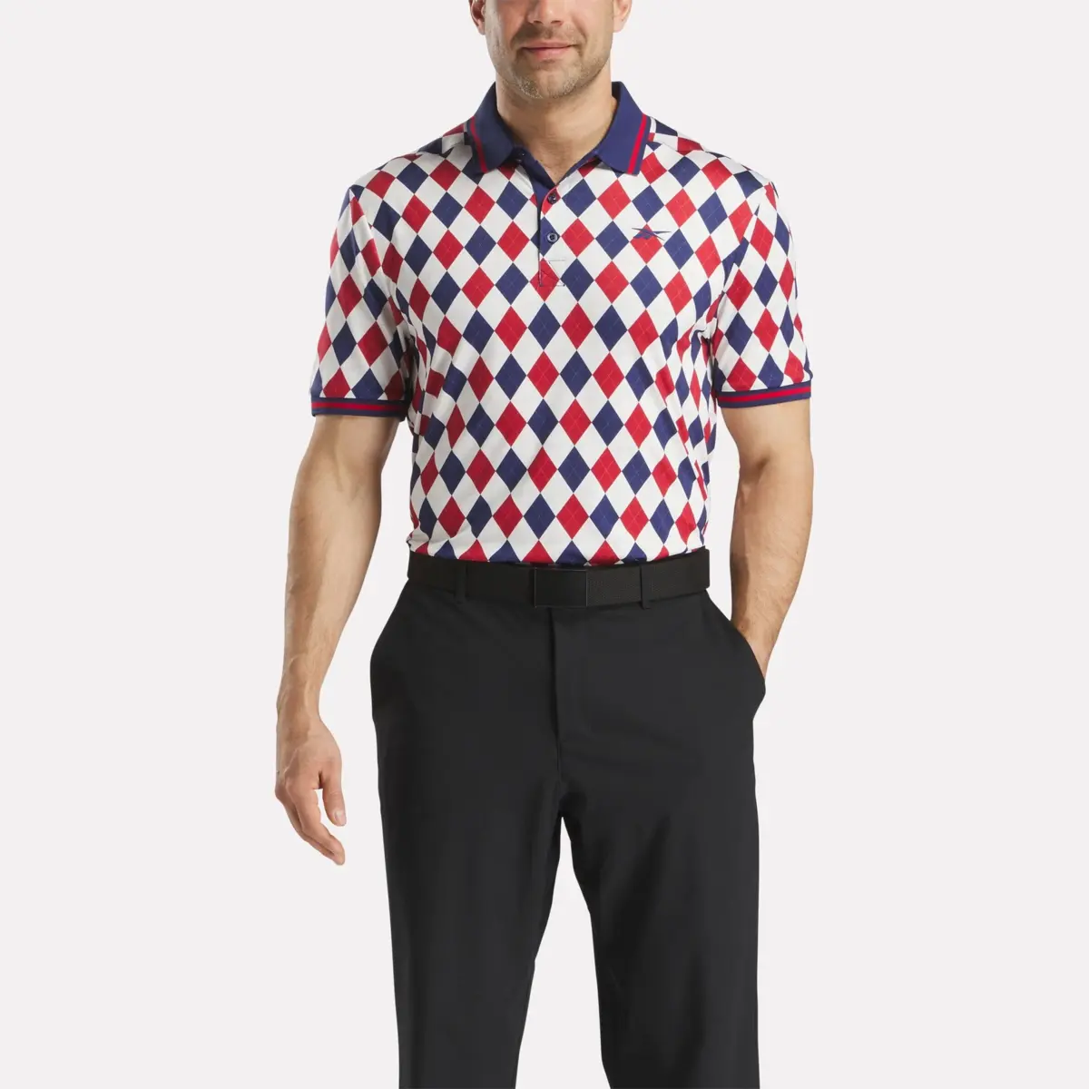 Polo à manches courtes Vector Argyle Print pour homme avec bordures côtelées Polo à manches courtes Vector Argyle Print pour homme avec bordures côtelées