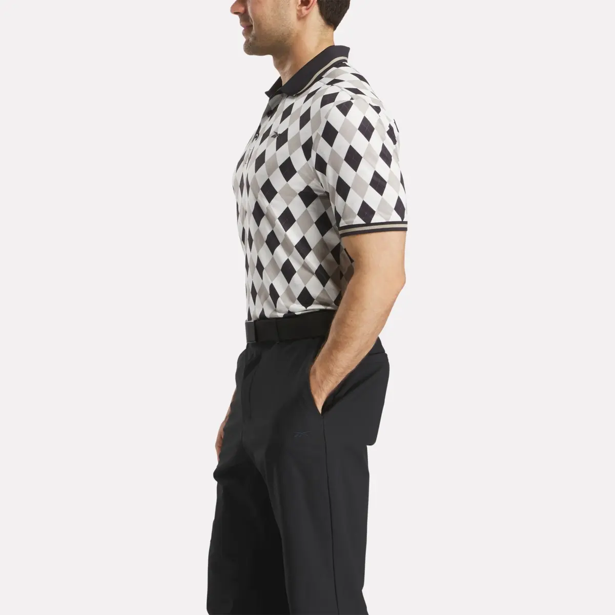 Polo à manches courtes Vector Argyle Print pour homme avec bordures côtelées Polo à manches courtes Vector Argyle Print pour homme avec bordures côtelées