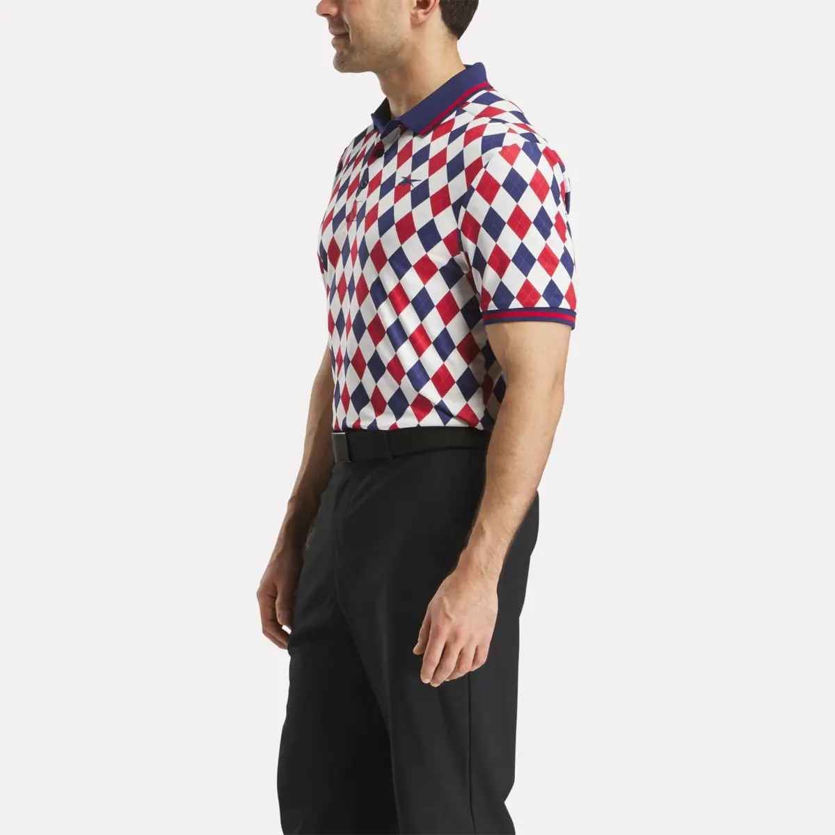 Polo à manches courtes Vector Argyle Print pour homme avec bordures côtelées Polo à manches courtes Vector Argyle Print pour homme avec bordures côtelées