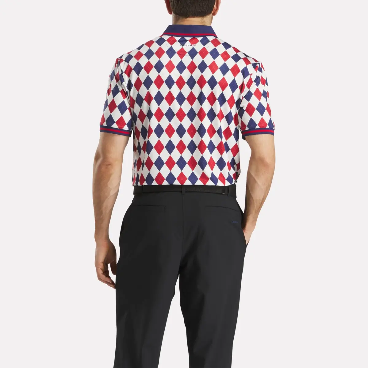 Polo à manches courtes Vector Argyle Print pour homme avec bordures côtelées Polo à manches courtes Vector Argyle Print pour homme avec bordures côtelées