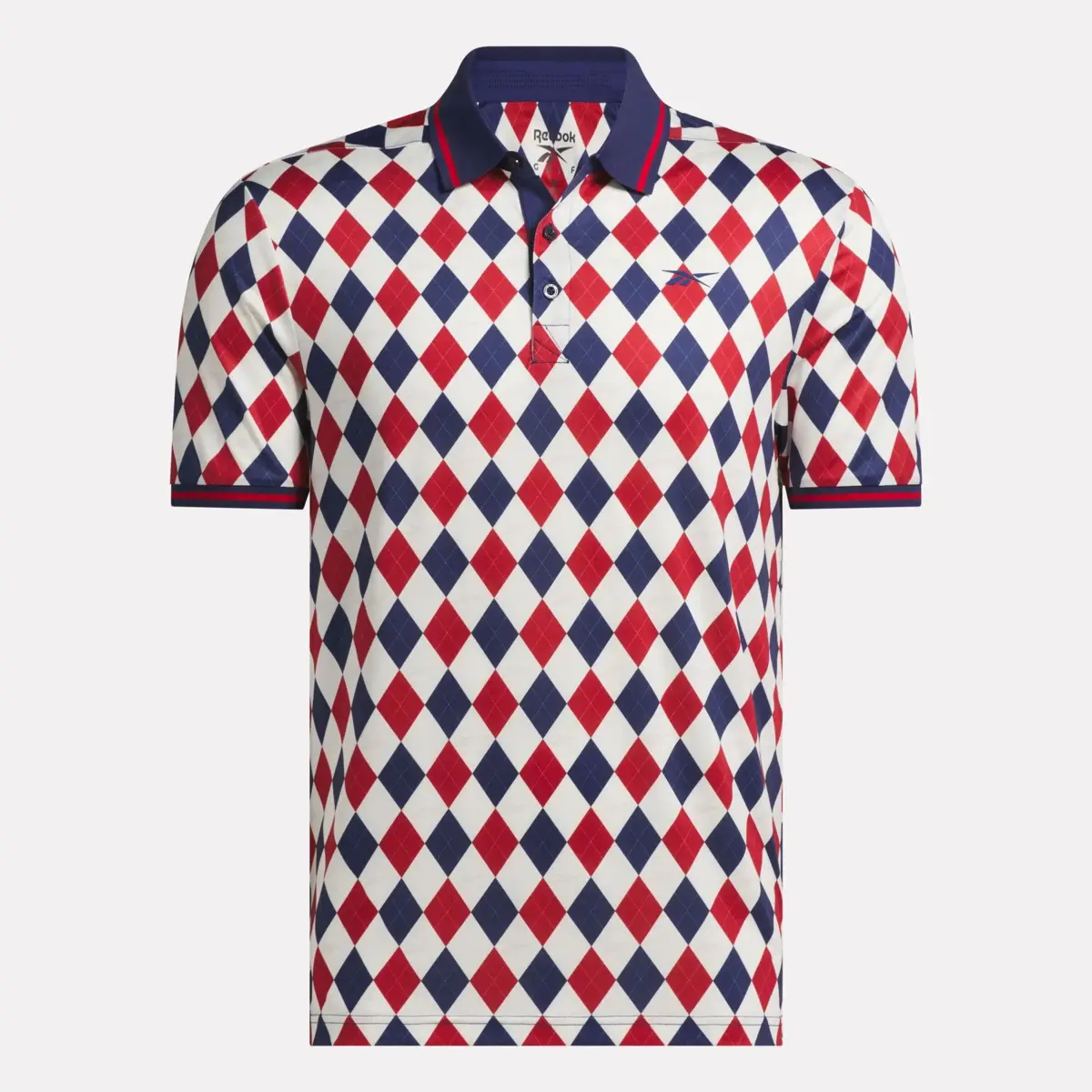 Polo à manches courtes Vector Argyle Print pour homme avec bordures côtelées Polo à manches courtes Vector Argyle Print pour homme avec bordures côtelées