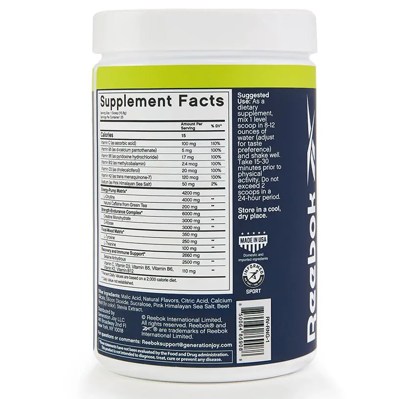 Reebok ReeEnergize Pre-Workout + Créatine Reebok ReeEnergize Pre-Workout + Créatine